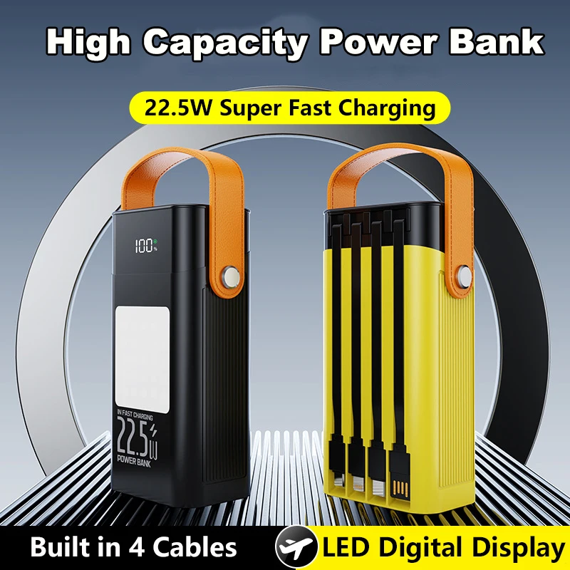 

40000mAh Power Bank Built in Cable External Battery 22.5W Fast Charging Portable Charger For iPhone 17 Samsung Xiaomi Powerbank