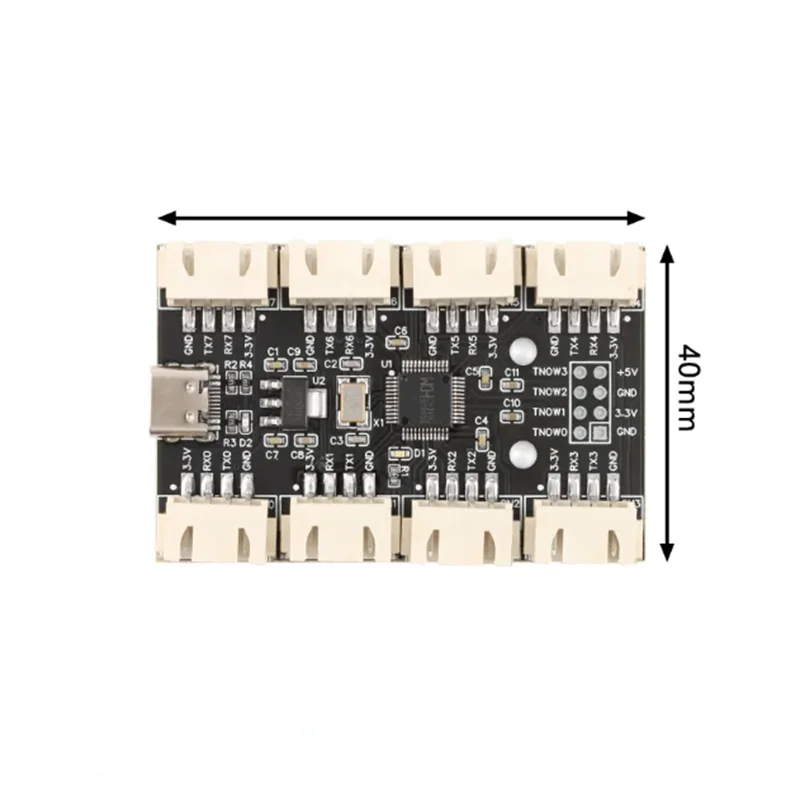 USB to 8 Channels TTL Serial Port Module CH348 Multi Ways UART Expansion Board Type-C to 8 TTL Hub PCB