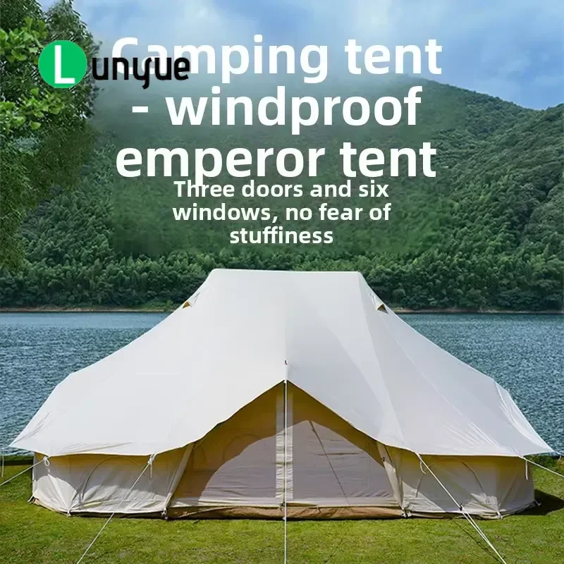 900D Oxford Cloth Camping Tent 4x6m Flame Retardant Sun Protection Cotton Canvas Outdoor Shelter for Four Seasons Use