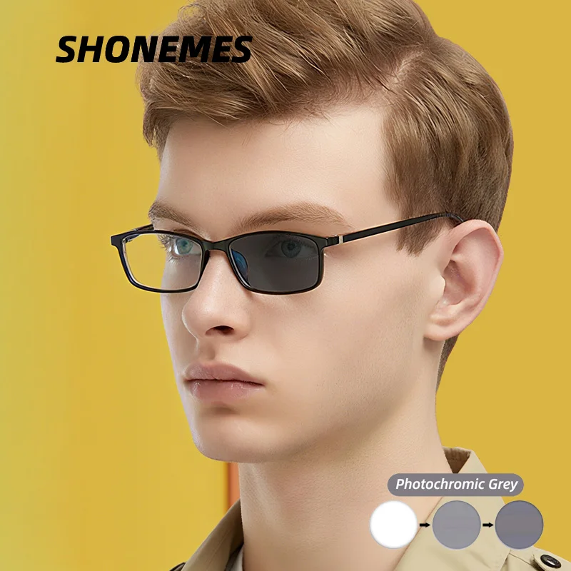 SHONEMES Photochromic Grey Men Glasses TR90 Rectangle Women Eyeglasses Optical Anti Blue Light Eyewear Black Blue Red for Unisex