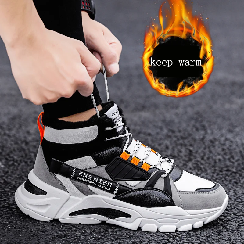 

PUPUDA Winter Snow Boots Men Trend Casual High Top Shoes Male Outdoor Chunky Sneakers Men Autumn Fluffy Sport Basketball Shoes