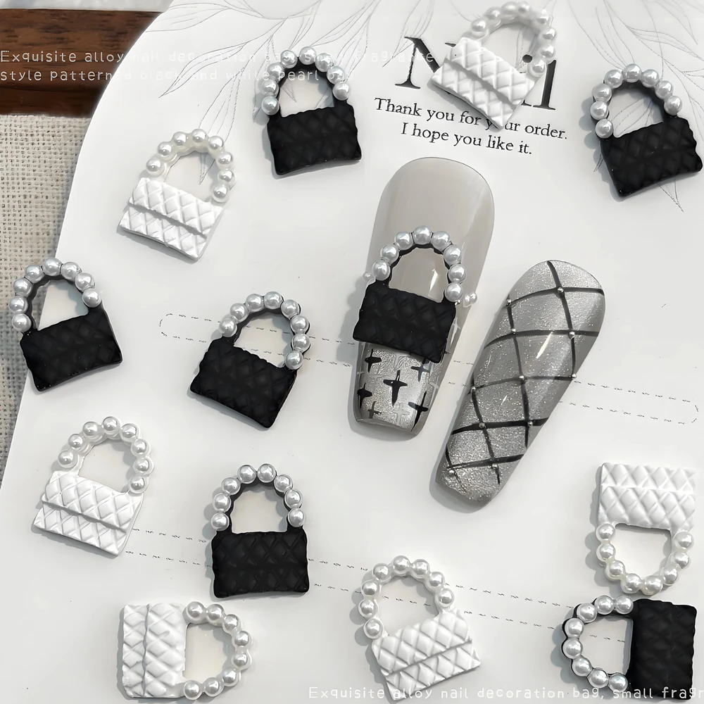 

10PCS 3D Luxury Alloy Nail Art Handbag Charms Pearl Accessories Parts For Manicure Decor Nails Decoration Supplies Material Tool