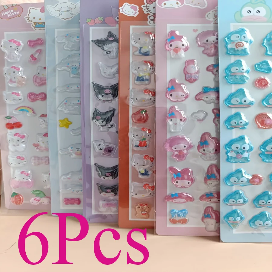 6 szt. Urocze, modne, zabawne naklejki na telefon z motywem cynamonu, naklejki dekoracyjne 3D z kryształkami Hello Kitty, zabawki dla dzieci