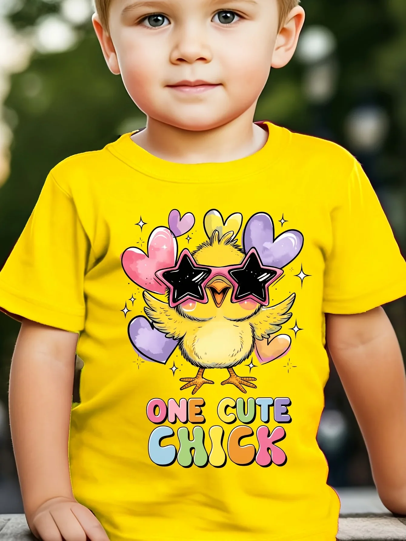Kids Cute Cartoon Chick T Shirt One Cute Chick Letter Star Sunglasses Chick Graphic Toddler Short Sleeve Casual Fashion T Shirt