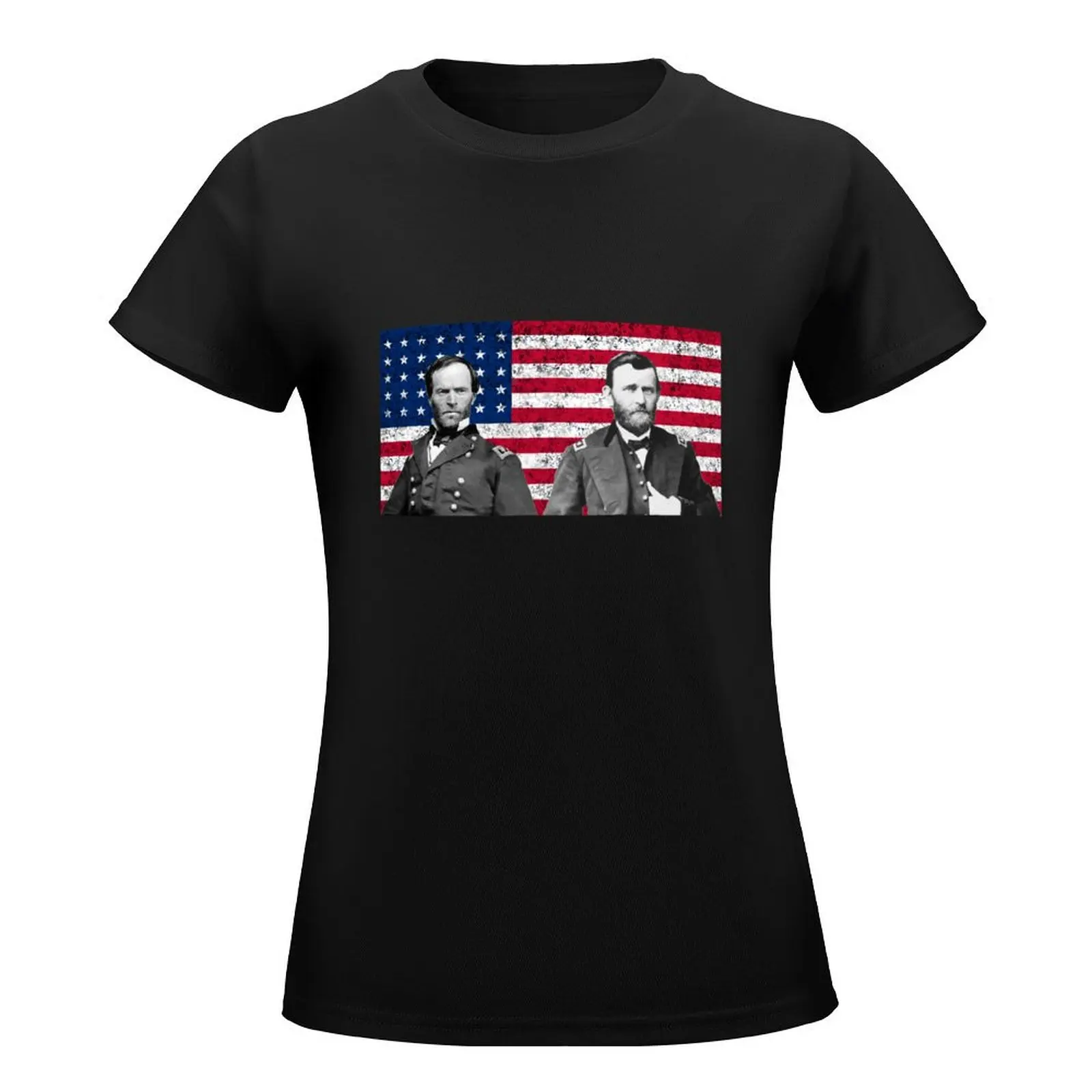 Sherman And Grant With The American Flag T-Shirt female anime clothes oversized t-shirt dress for Women plus size