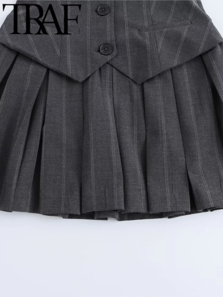 TRAF ROBE Y2K 2025 Estate elegante giacca sportiva stile gilet senza maniche bottoni scollo a V abito canotta sottile pieghettato mini abito corto estremo