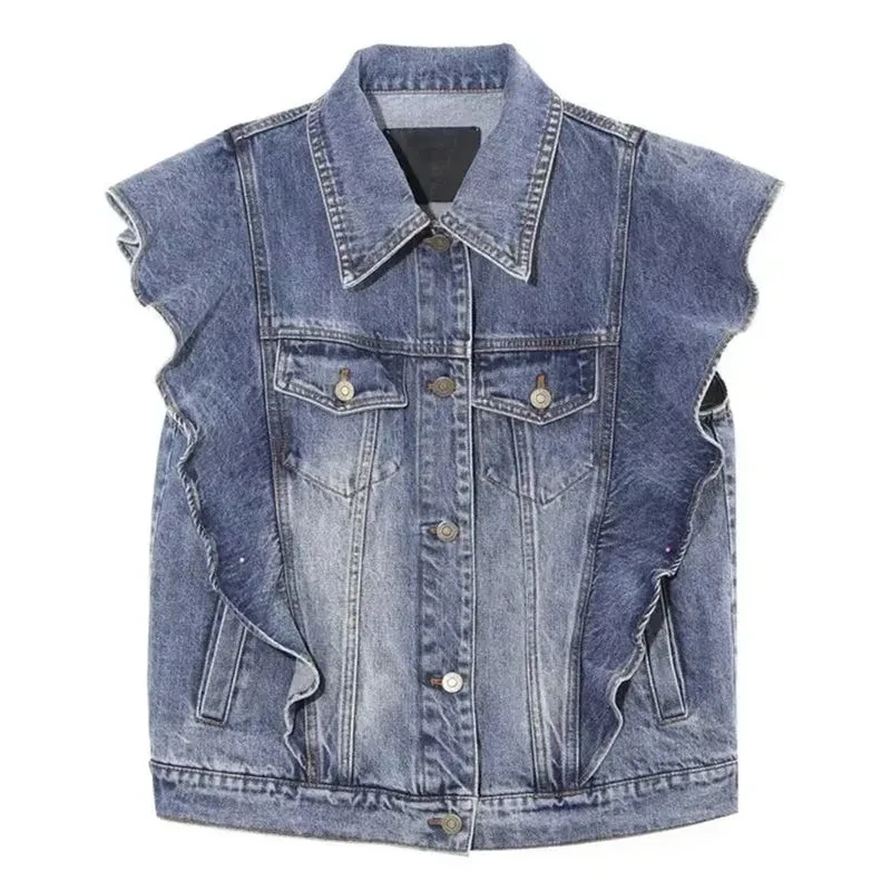 2022 European Fashion Sleeveless Denim Vest Women's Summer Thin Cotton Vest Short Section Vest Jacket Coat Trendy Jean jacket