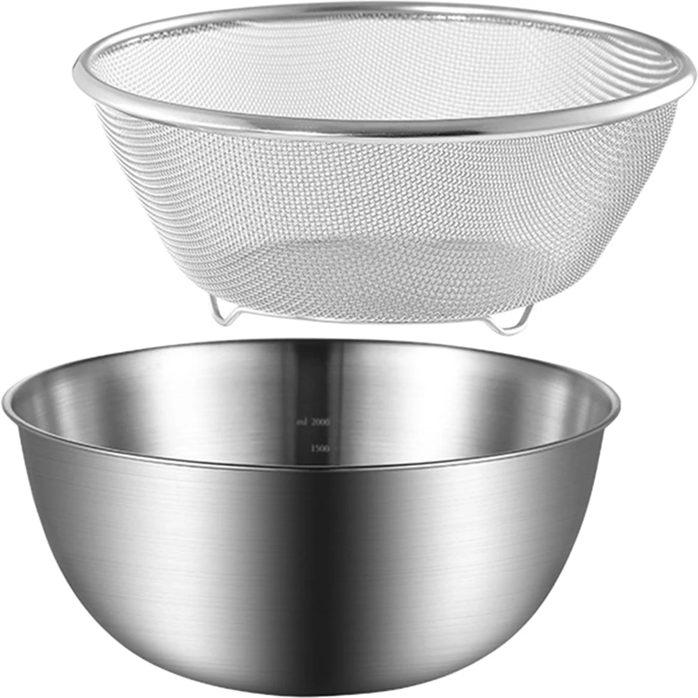 

1 set 1 Set Stainless Steel Drain Basket Kitchen Strainer Rice Washer Vegetable Washing Bowl Fine Mesh Colander Household