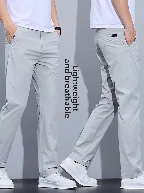 Business Casual Ice Silk Straight Leg Men's Summer Lightweight Pants Anti-Wrinkle Quick Dry Comfortable Fashionable Trousers