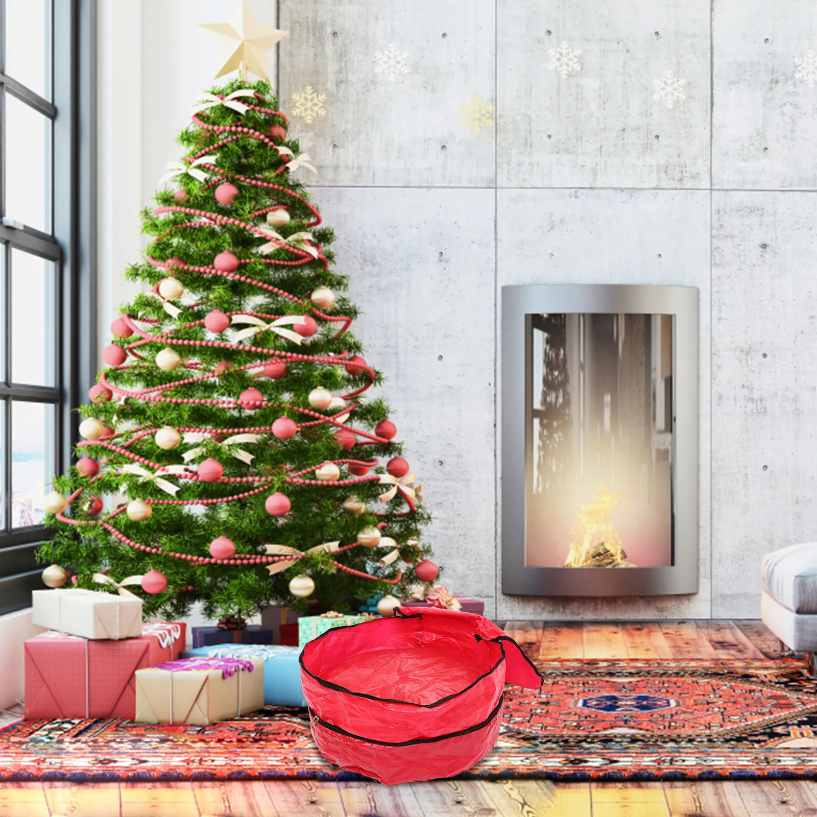 

Double Layer Christmas Wreath Storage Container Round Oxford Cloth Large Zippered Garland Holder Waterproof