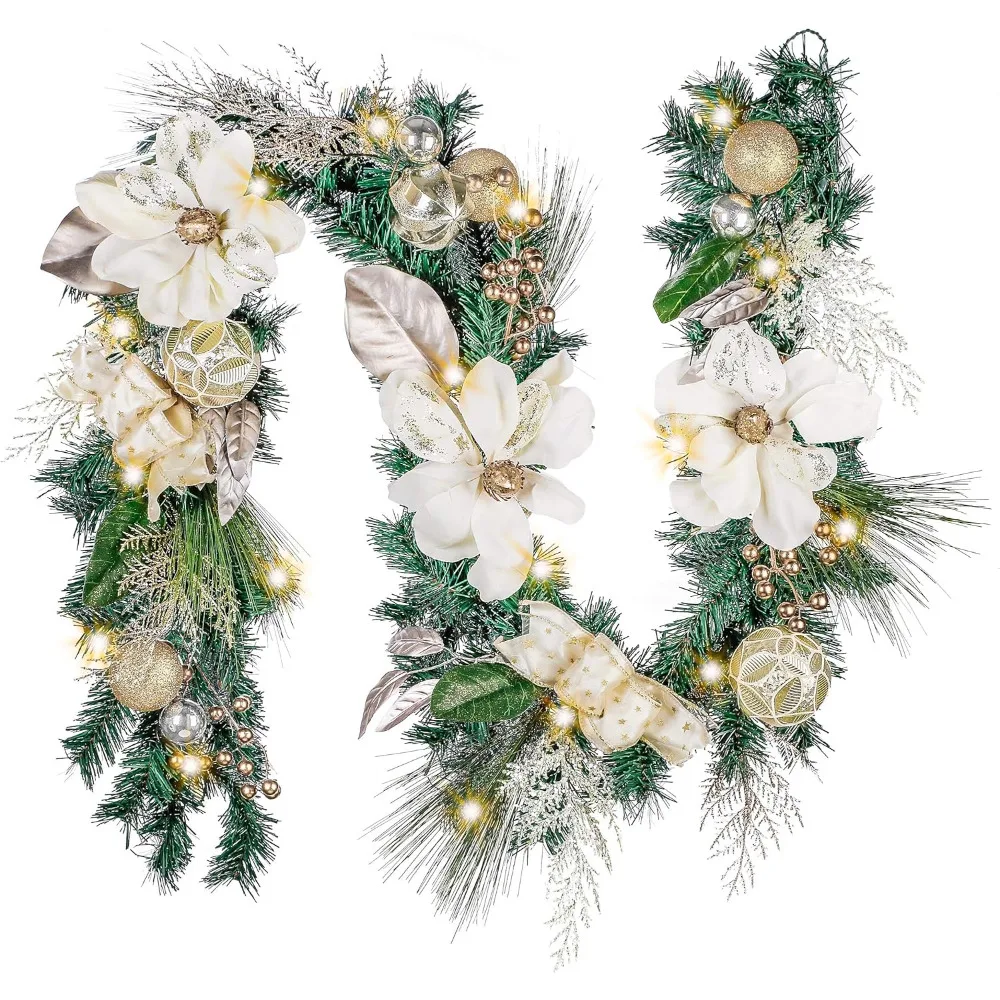 

Christmas Decoration 6ft Pre-Lit Garland with Lights for Mantle Lighted Battery Operated Xmas Garland with Christmas Decorations