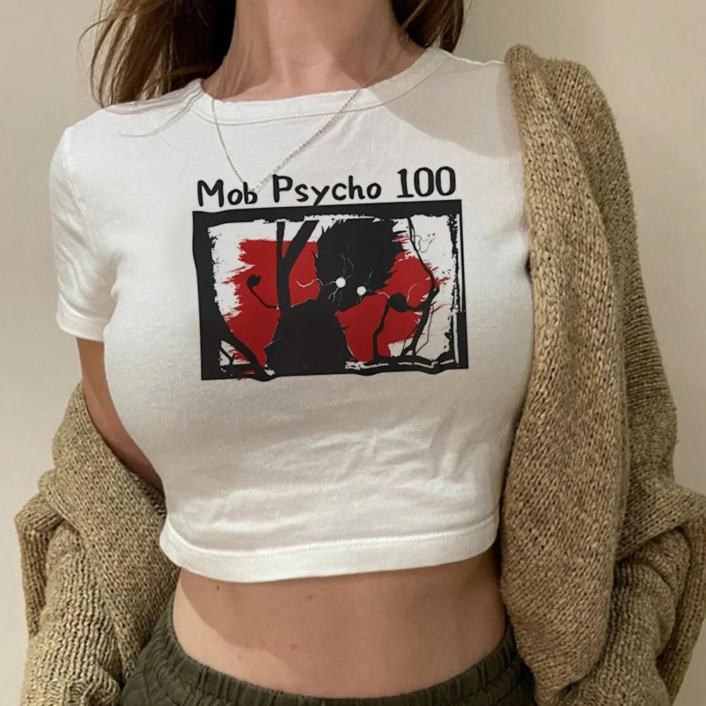 Mob Psycho 100 crop top women dollette 2000s baddie t shirt funny japanese cute harajuku japan view 3