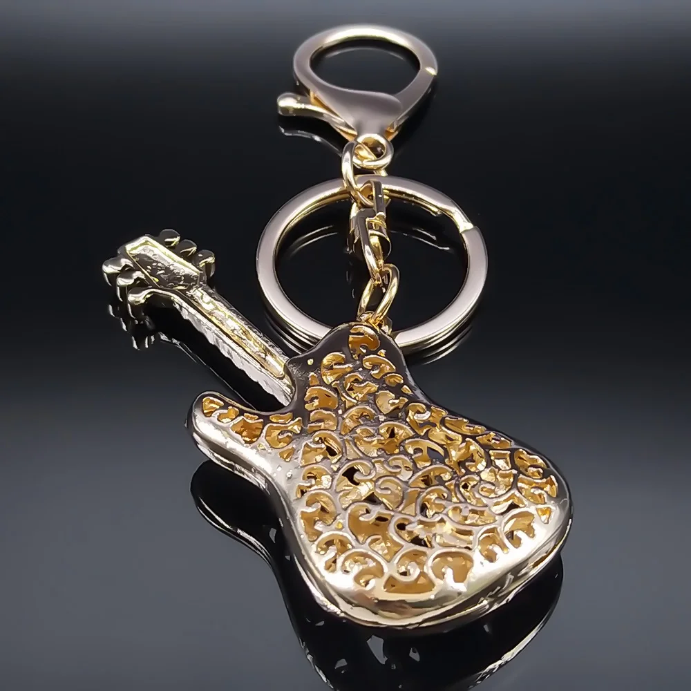 Attractive Musical Instrument Guitar Rhinestone Keyring Holder Hip Hop Music Purse Bag for Car Keychains Decorative Gift Jewelry