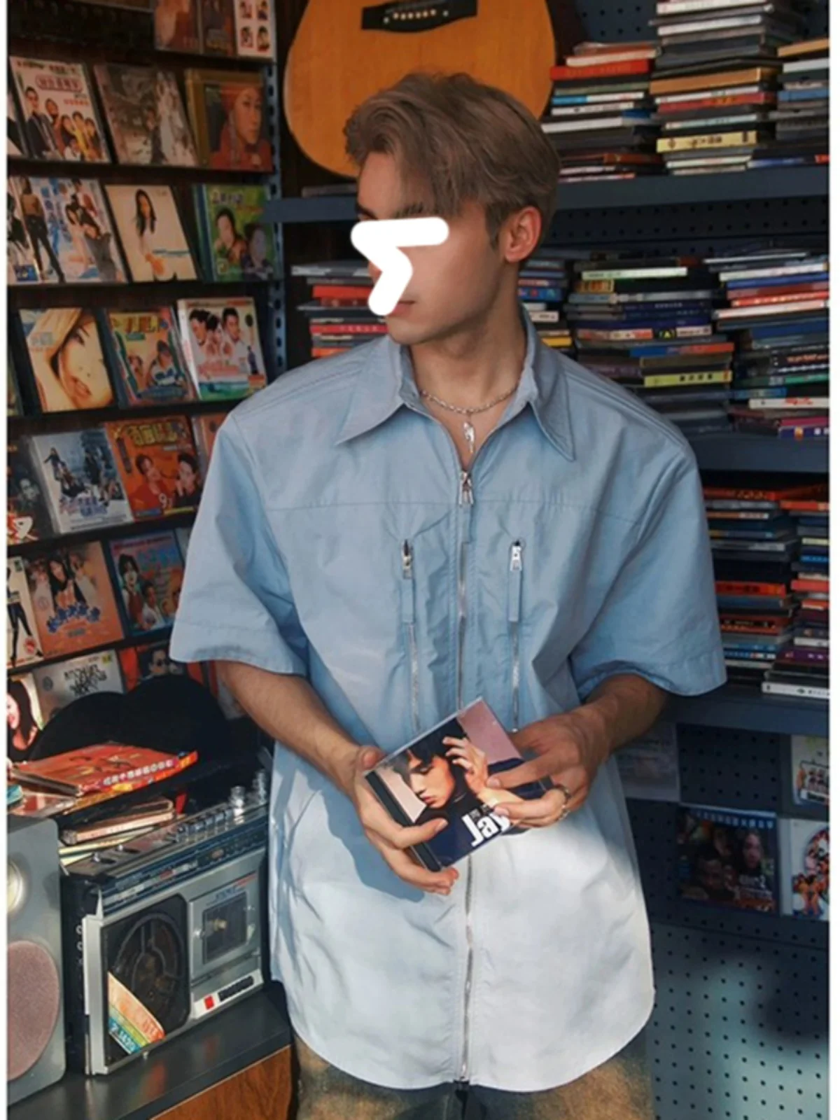 

Blue Padded oulder ort Sve Men's irt Design Sensation CleanFit Summer Thin Outerwear Casual Haome arp Collar