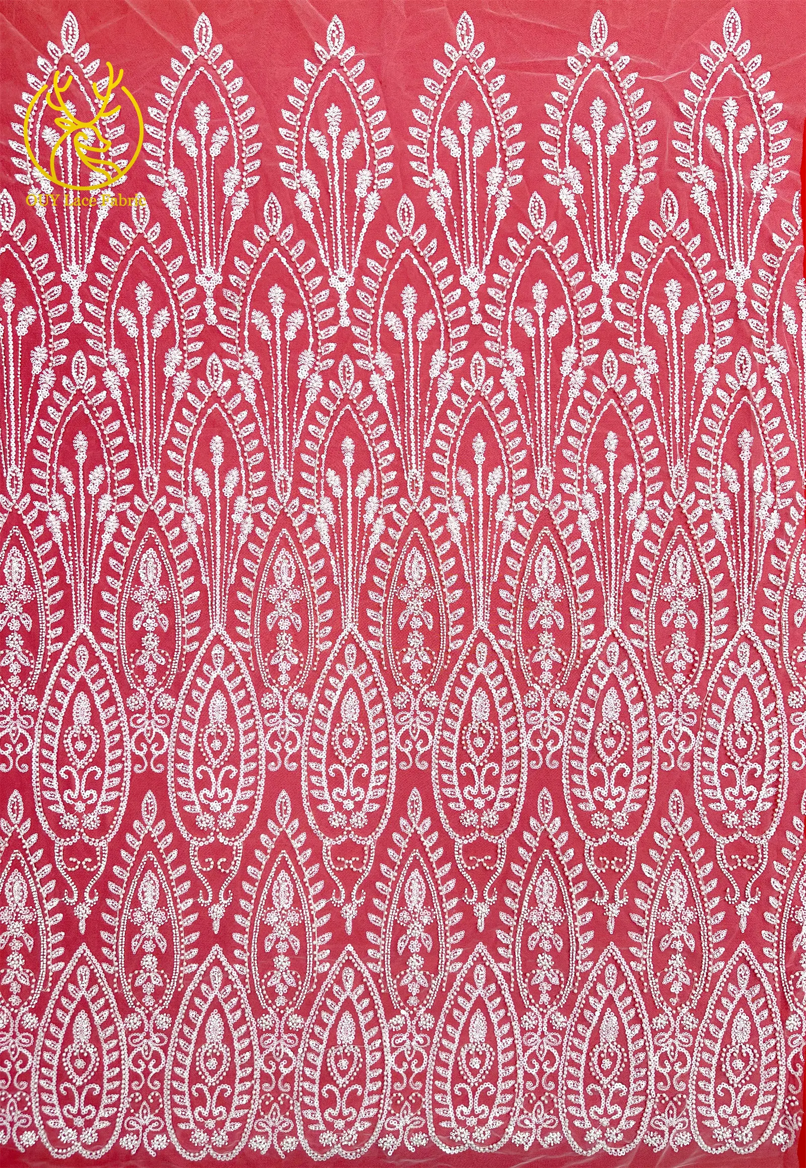Afrikanischer Perlenstickerei-Spitzenstoff 2026 Neuestes Design Frankreich Nigeria Pailletten Tüll-Spitzenstoff für Damen Hochzeits- und Abendkleider – Detail 10