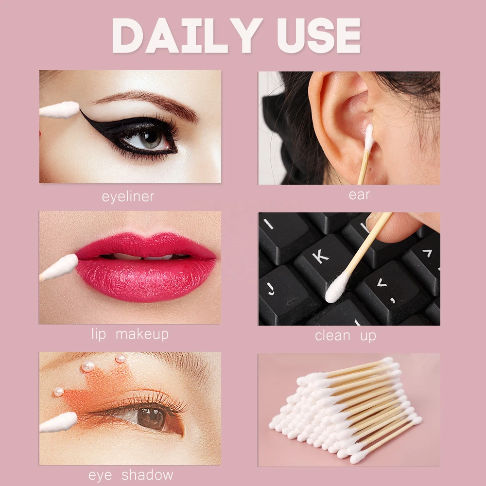 Double Head Wood Cotton Swab Disposable Multifunction Cotton Buds for Women Health Beauty Makeup Nose Ears Cleaning Sticks Tools