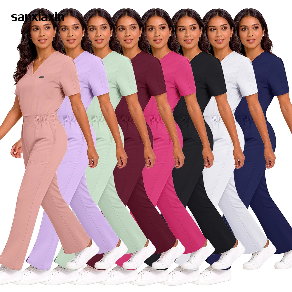

Woman Medical Uniform Hospital Dental Clinic Spa Pharmacy Workwear Nurse Scrubs Set Surgical Clothes Scrubs Top Pant Accessories
