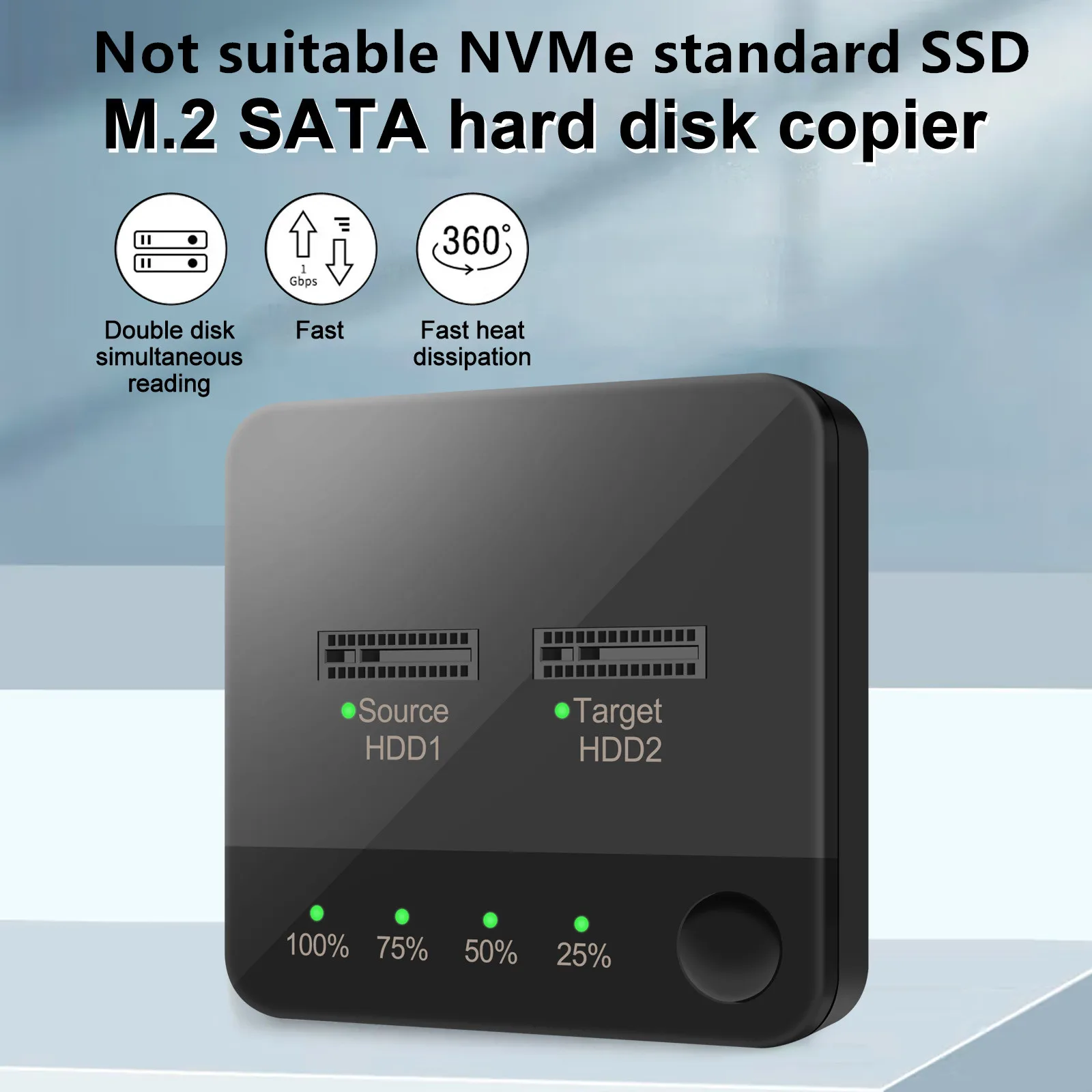 

Dual-Bay Hard Drive Docking Station SSD Duplicator M.2 SATA Clone Support Disk Copy Function Cloner Data Transmission w/LED