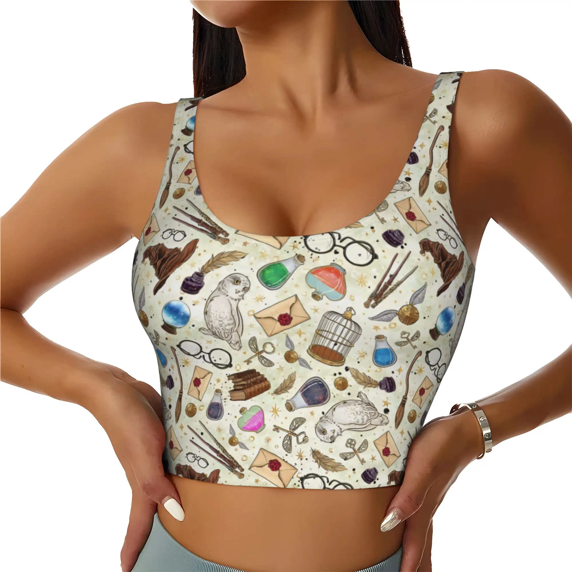 Custom H-Harryed Cartoon High Impact Sports Bras Women Witchcraft Seamless Workout Running Crop Tank Tops