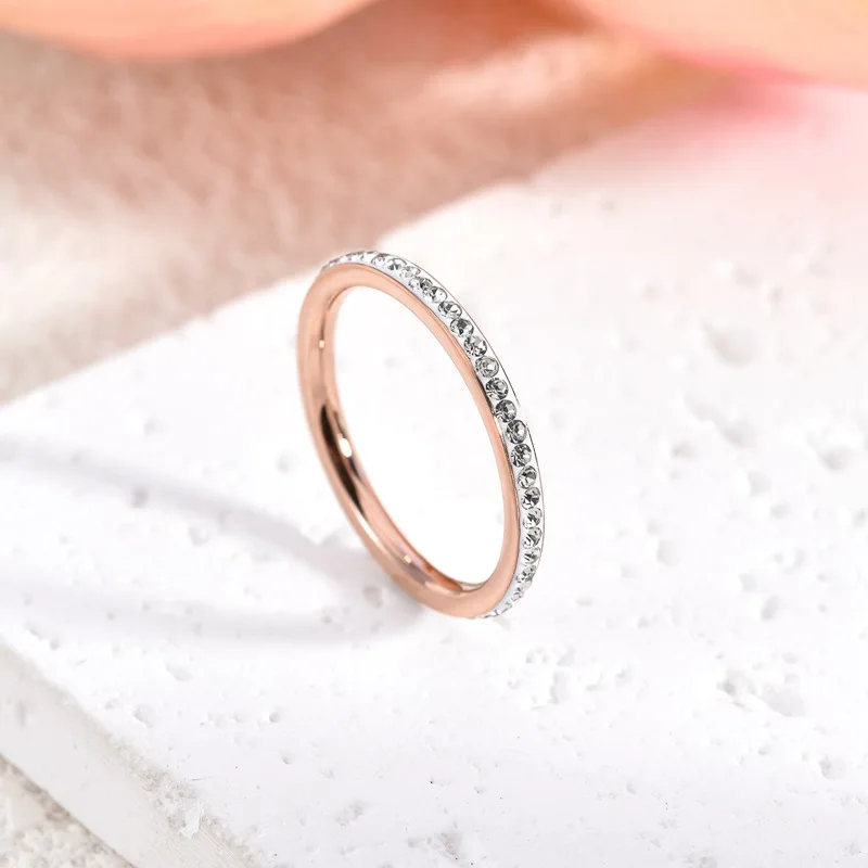 

Fashion Simple Luxury New 2 mm Zircon Stainless Steel Ring Colorfast Delicate Ins Personality Jewelry Gift