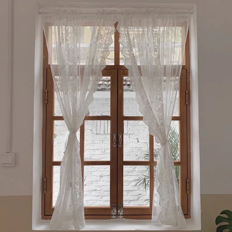 الفرنسية أنيقة الأبيض تول الستائر غرفة المعيشة الجانب الدانتيل الستائر لشرفة الزفاف الستائر # أ265 #5