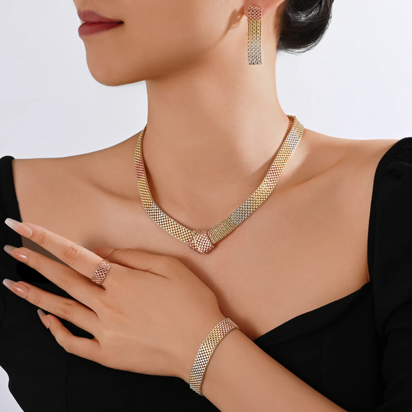 

Дубайский модный комплект ювелирных изделий, красочное ожерелье, браслет для женщин, серьги, кольцо, праздничные подарки, свадебные аксессуары