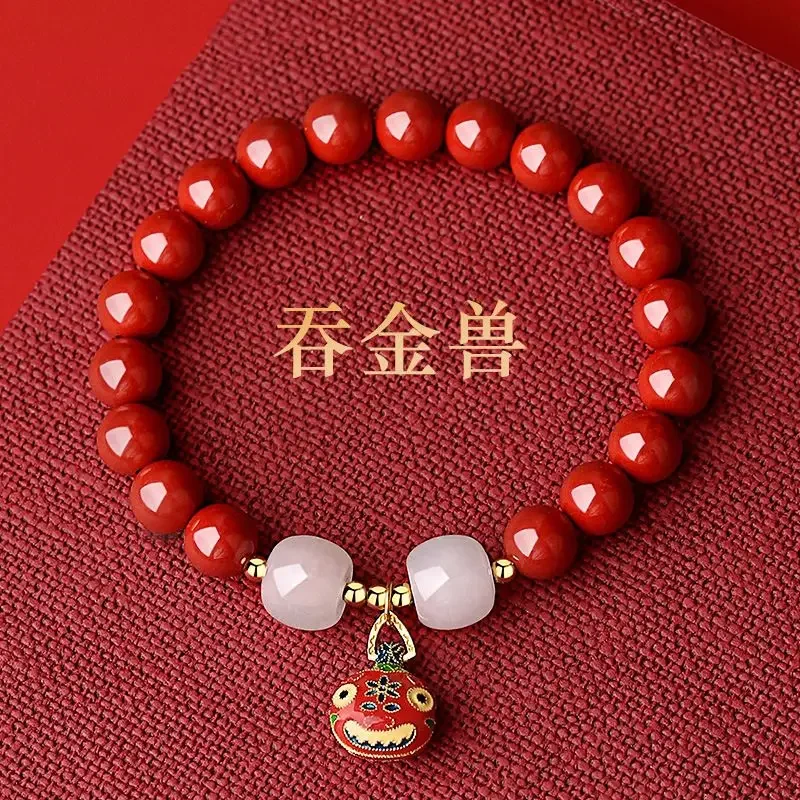 Natural Cinnabar Genuine Brass Amulet Bracelet Women's Bracelet Jewelry Natural Jade Jewerly Christmas Gifts Men Family Bracelet