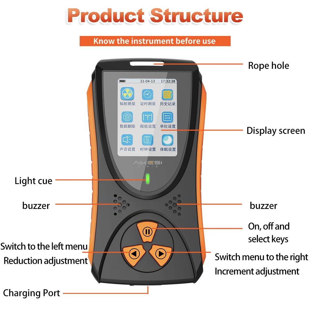 AIKESI HFS-10 كاشف الإشعاع النووي Geiger Counter Monitor