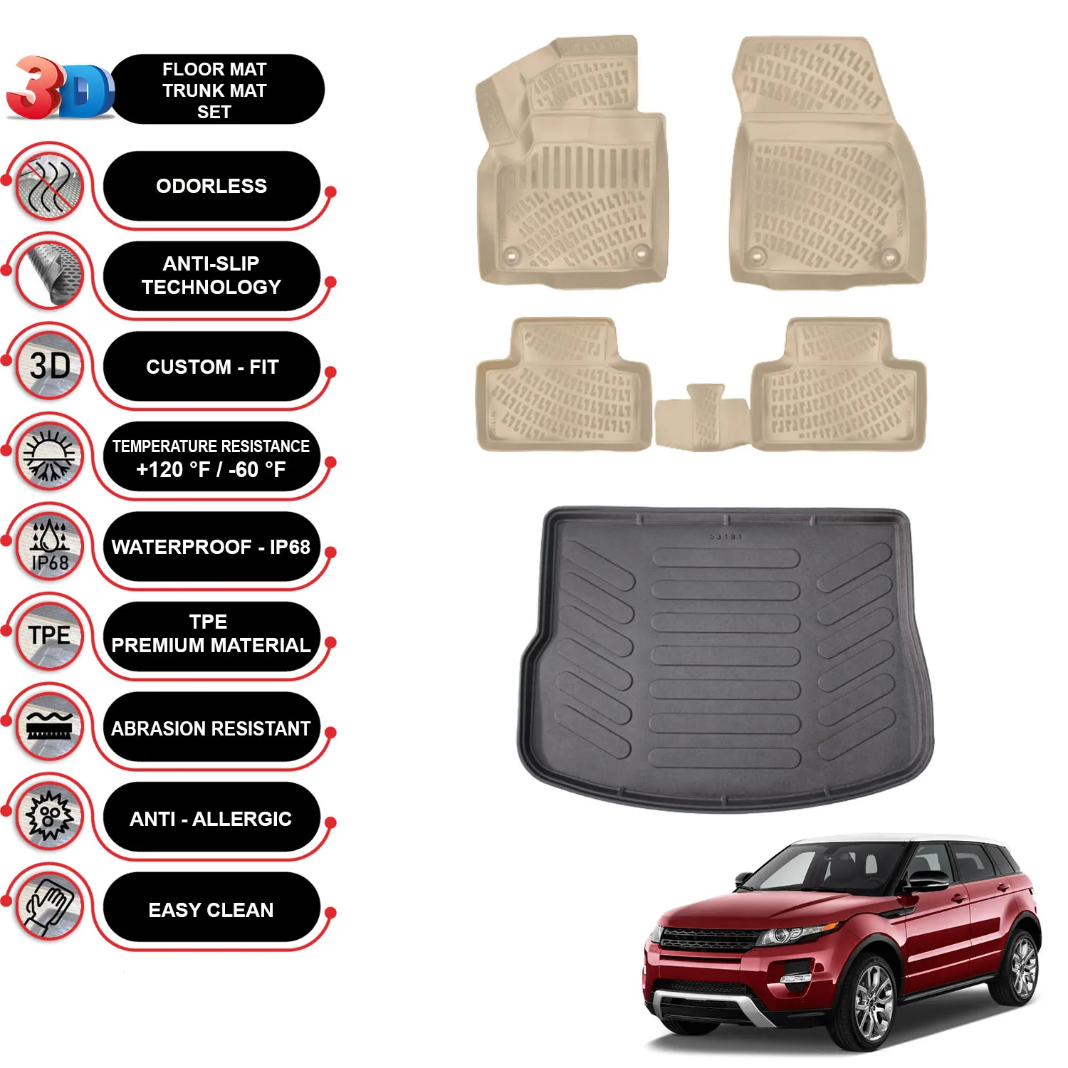 

Land Rover Range Rover Evoque - (2011-2019) - Floor Mats + Cargo Trunk Liner - SET