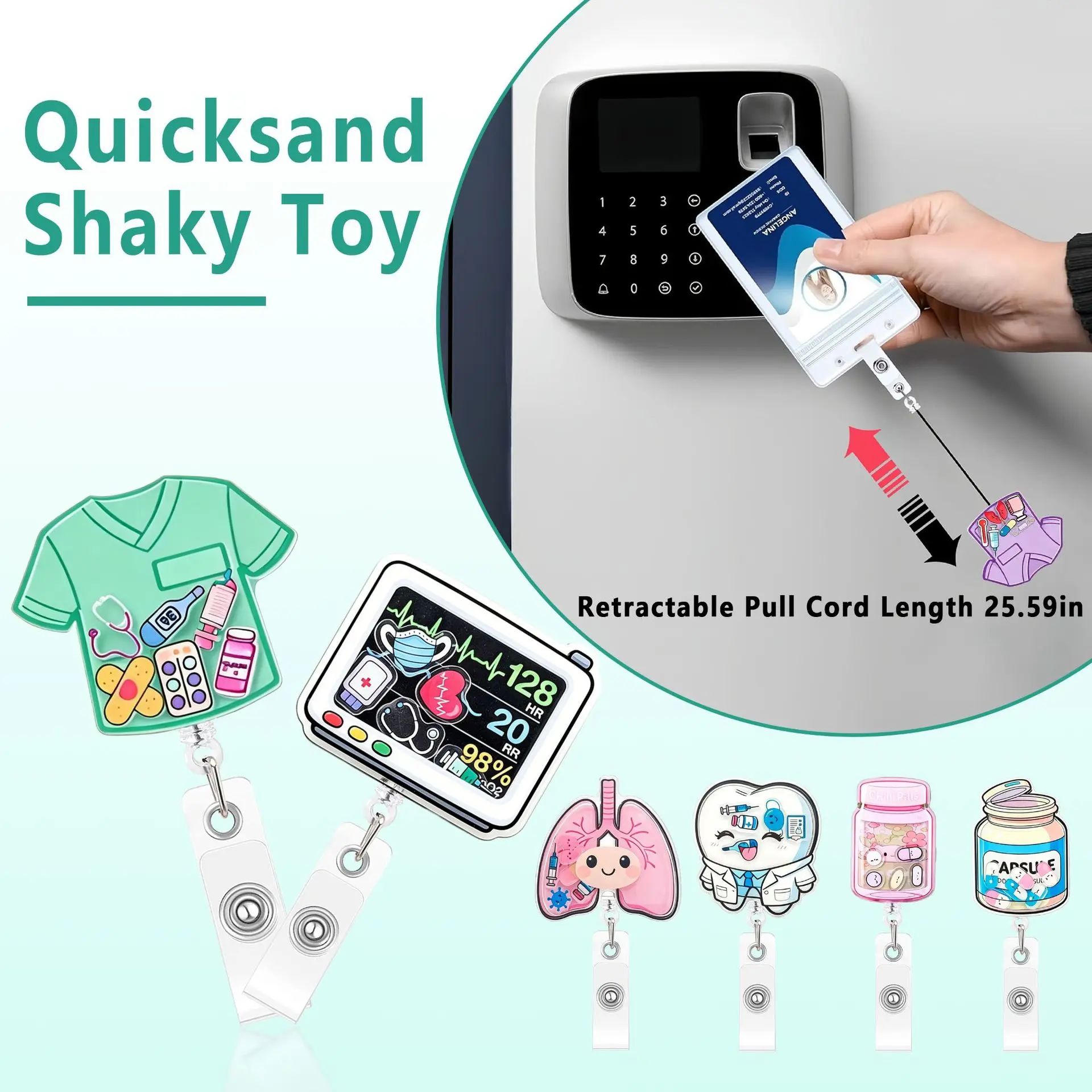 2026 New Design 1 Piece Funny Shiny Acrylic Shake Anime Human Organ Bottle Retractable Nurse Doctor Badge Reel ID Card Holder