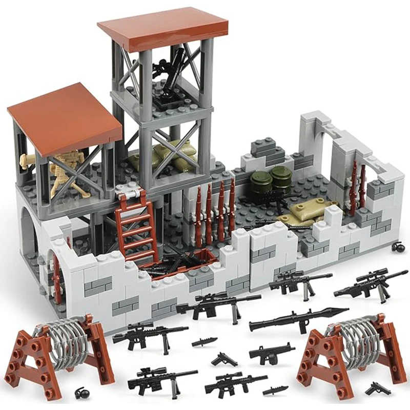 Kits de construcción de modelo de Base militar para niños, Mini suministros militares, armas, juegos de bloques de construcción, WW2