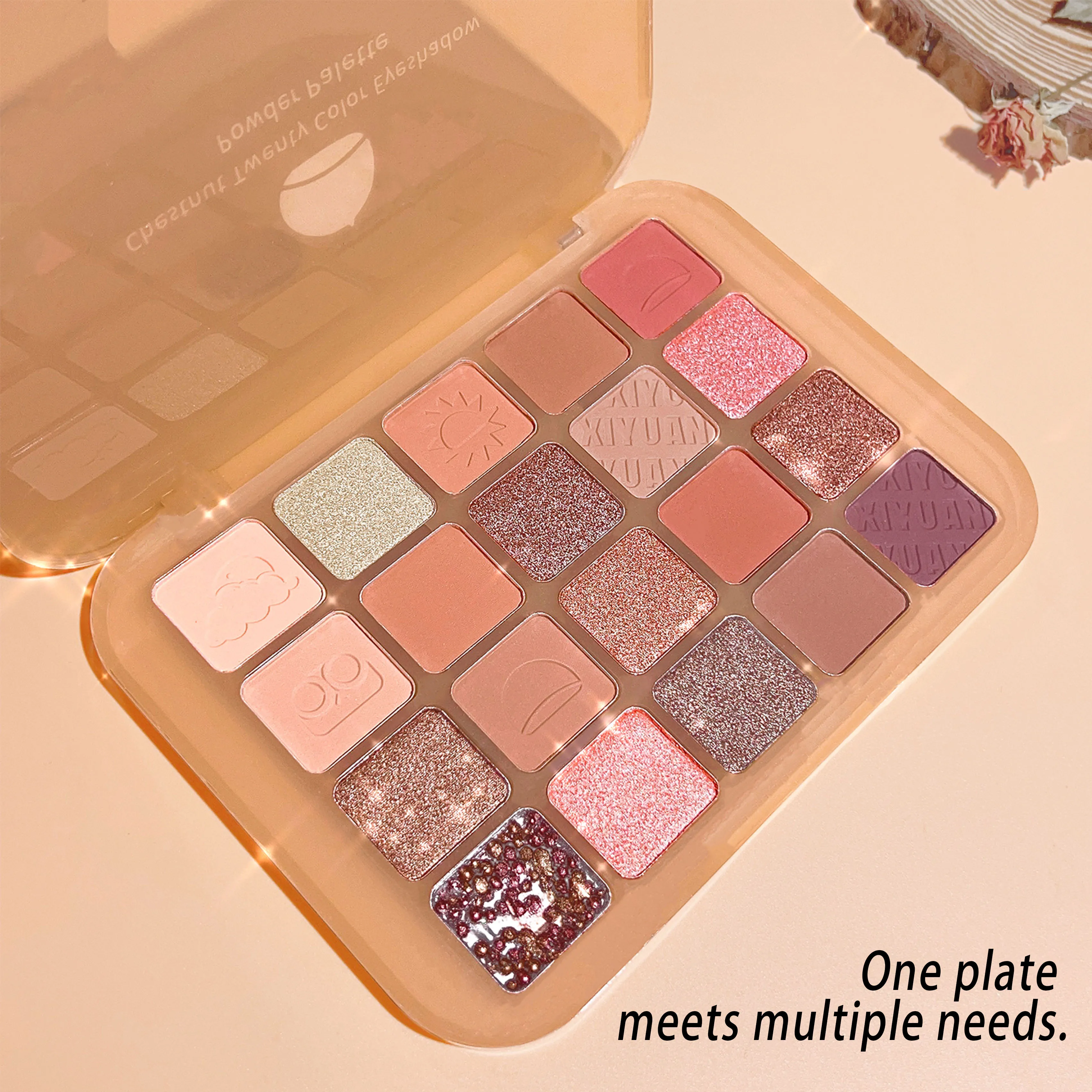 Chestnut 20-ciakowa paleta cieni do powiek, matowa perłowa, ziemiste nasiona granatu, paleta cieni do powiek z chrupiącego ryżu