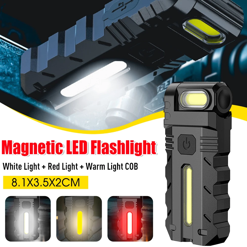 Magnetic LED Flashlight 180 Degree Rotating Head Mini Flashlight Waterproof Compact Magnet Work Light For Outdoor Emergency New