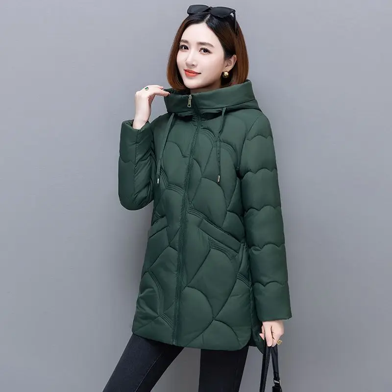 

Новинка 2024, теплая одежда с хлопковой подкладкой, женские осенне-зимние парки, толстая пуховая куртка средней длины с капюшоном, женская Свободная верхняя одежда R389