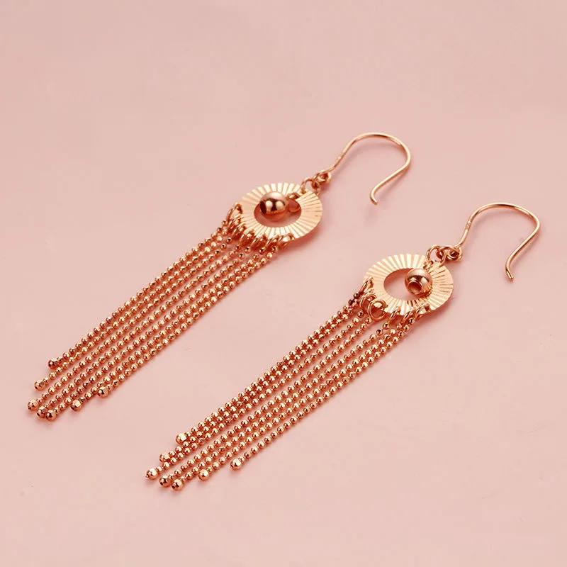 Женские длинные серьги с кисточками, креативные элегантные висячие серьги из розового золота 585 пробы с покрытием из фиолетового золота 14 к, Классические свадебные украшения