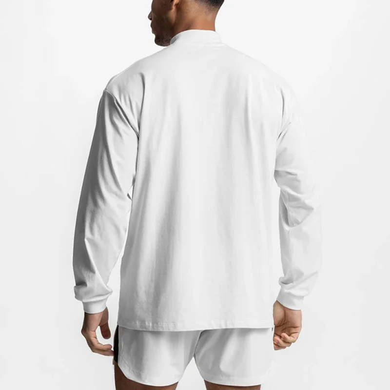 Men's Oversized Long Sleeve Running T-Shirts Loose Turtleneck Dropped Shoulder Sports Fitness T Shirt Gym Bodybuilding Tops Tees
