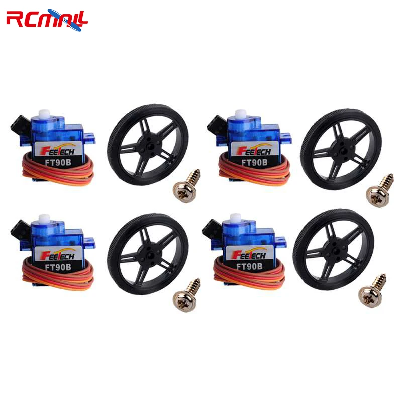 4PCS Feetech FT90B Digital Micro RC Servo 180 Degree 6V 1.5KG Digital Servo + 4PCS Wheel Tire for Robot RC Car Drones Smart Car