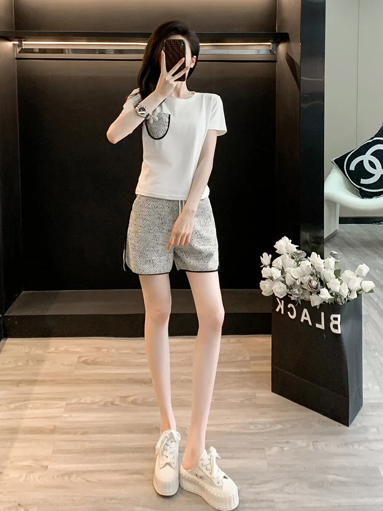 

Повседневная спортивная одежда для похудения, спортивный костюм для бега, женский комплект из хлопка с круглым вырезом, комплект из двух предметов, лето 2023, эксклюзивно онлайн