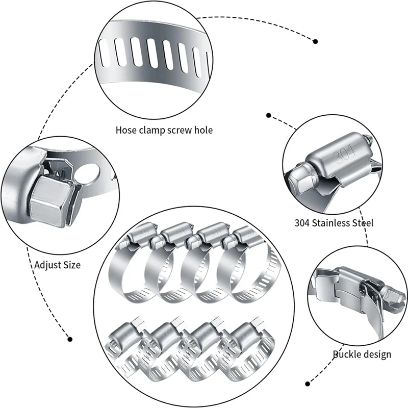 20-Piece Stainless Steel Hose Clamps, 1/4-2 Inch (6-51Mm) Adjustable Worm Gear Tube Hose Clamps For Plumbing, Machinery