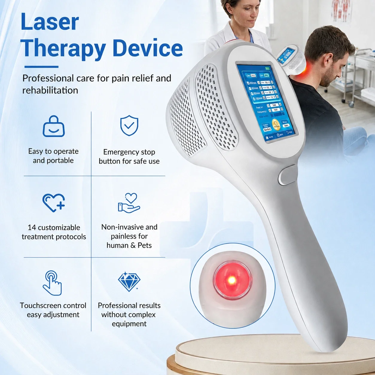 Professional 12W Clinic Grade Class IV Cold Laser Therapy Instrument 1-10000Hz Adjustable Relief Chronic Pain for Human Pets