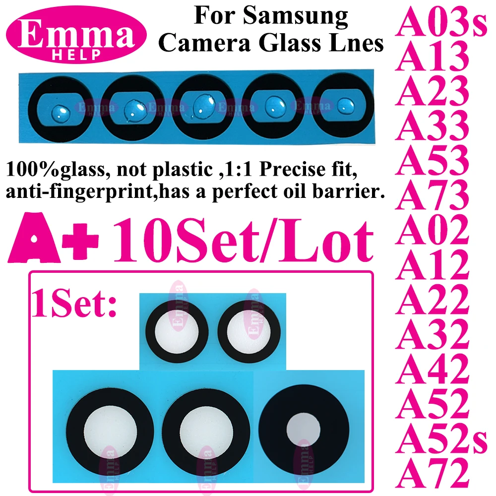 Back Rear Camera Glass Lens For Samsung A22 A32 A12 A13 A33 A53 A73 A52s A23 A02 A03 10Pcs With Ahesive Glue Sticker Replacement