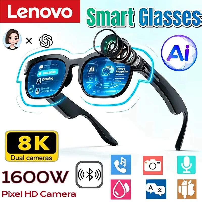 Lenovo Smart Glasses AI Translation Bluetooth Conversation Recording Listening To Music Men Women Smart Sunglasses 2026 New