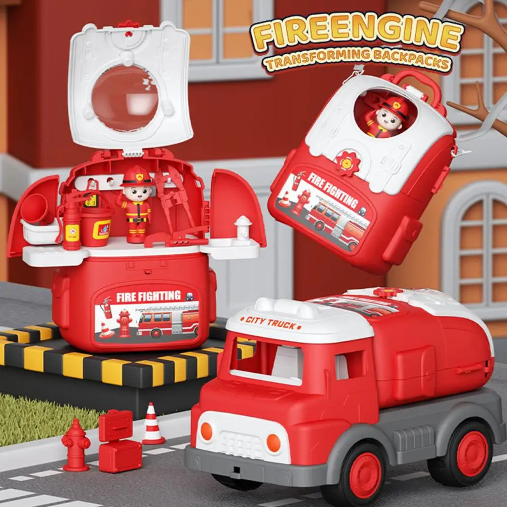 Juego de vehículos de emergencia para niños, mochila educativa de almacenamiento con motor de bomberos, casa de juego para niños, escena de coche, juguete DIY, juego para padres e hijos