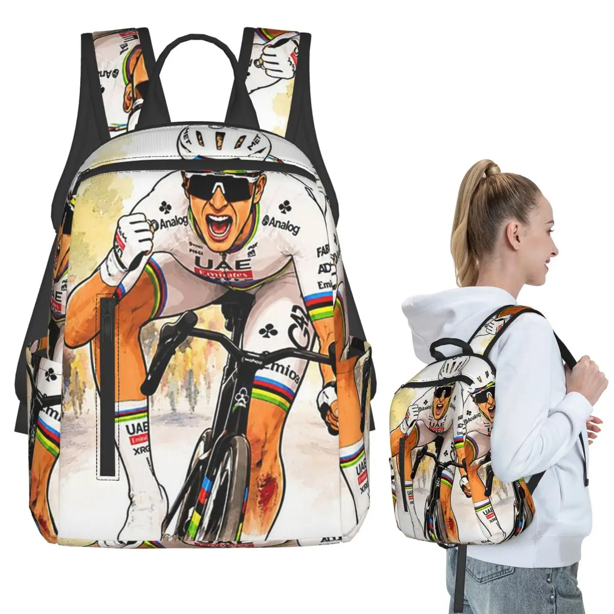 Tadej Pogacar Winning Milano Sanremo Cycling 1 Backpack Student BookBag Boys Girls School Bag Laptop Shoulder Bags Men Women
