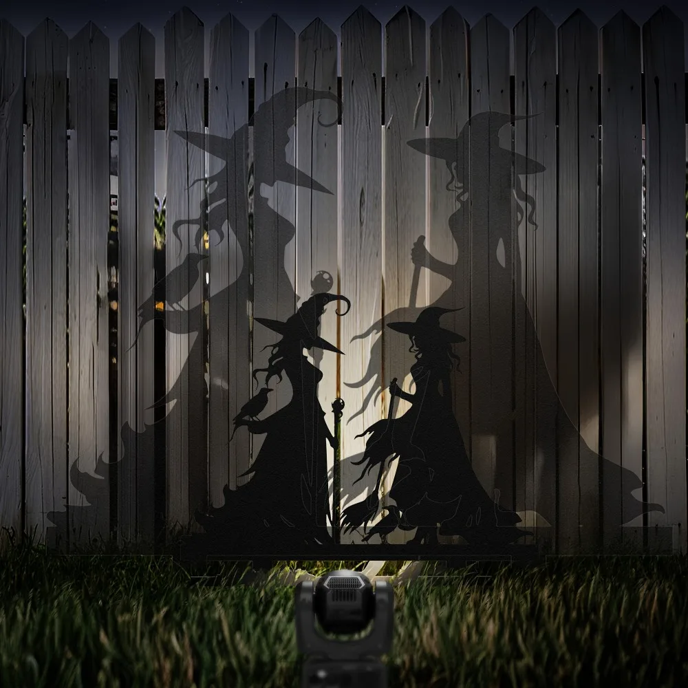 CIFBUY Iron Art Wall Decor Witch Silhouette Metal Sign Spooky Sisters Black Cat Outdoor Yard Stake Freestanding Decoration Hallo