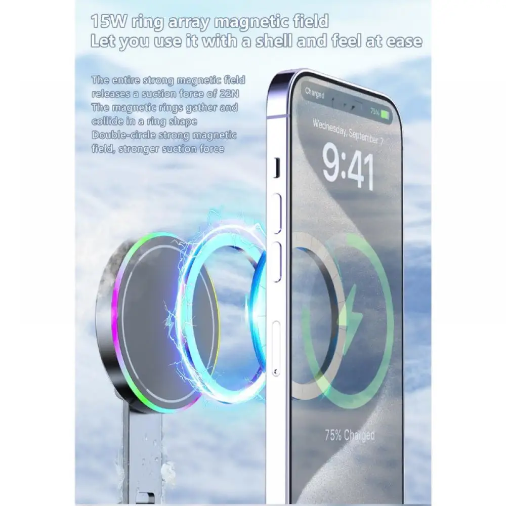 15W Kabelloses Ladegerät 360 Grad Drehbare Vakuum-Autohalterung Magnetische Autohalterung Vakuum-Handyhalterung für iPhone Samsung Xiaomi – Detail 10
