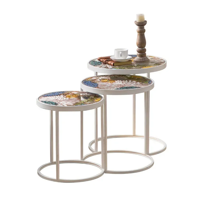 

American retro wrought iron small coffee table B & B living room set three combination small round