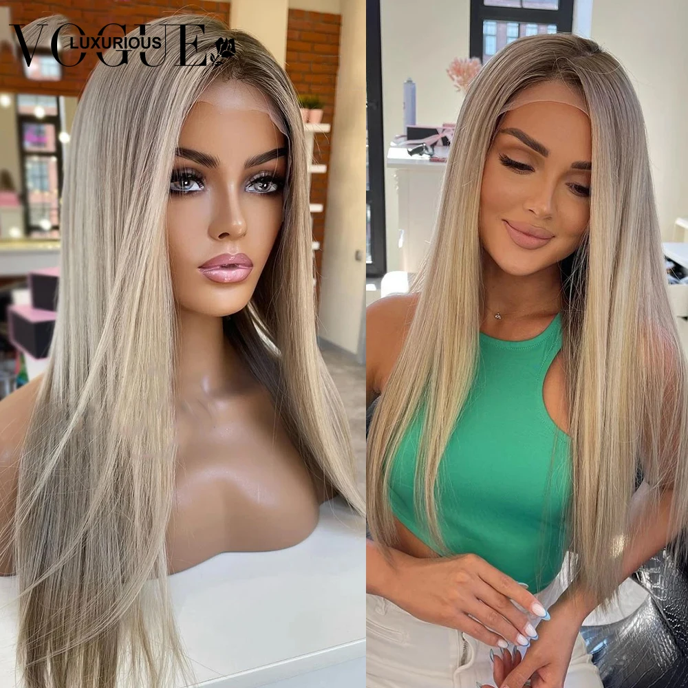 Perruque Lace Front Wig Naturelle Lisse à Reflets Blond Miel, 13 Tages, Haute Densité, Transparente, en Solde