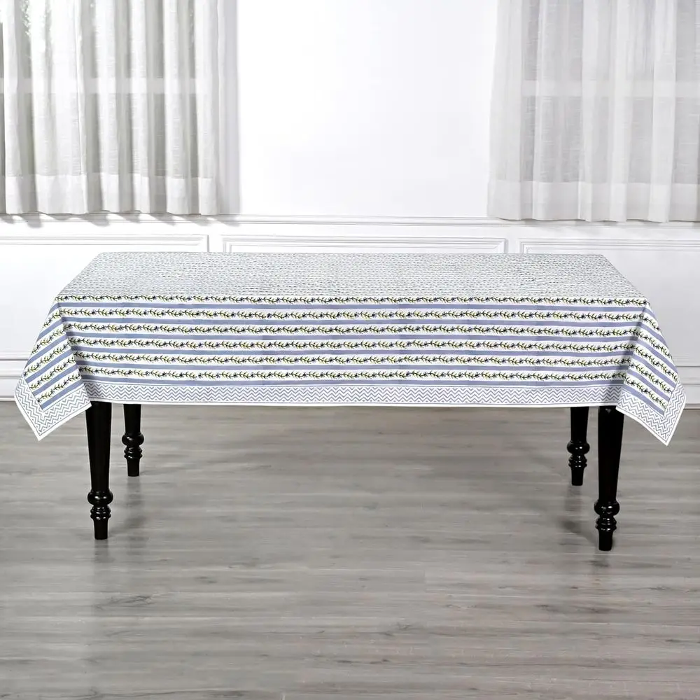Grey Dolphin Hand Block Printed Cotton Tablecloth, 102x48 - Reusable Decor for Dining, Holidays & Events