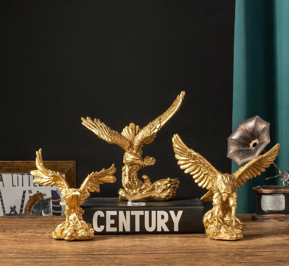 1pc Nordic Resin Golden Eagle Falcon Statue Craft Sculpture Decoration Home Living Room Office Desktop Cabinet Decoration